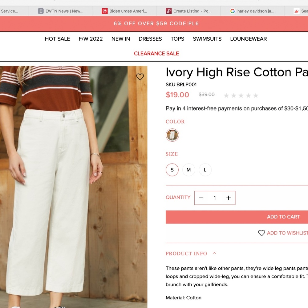 Ivory High Rise Cotton Pant